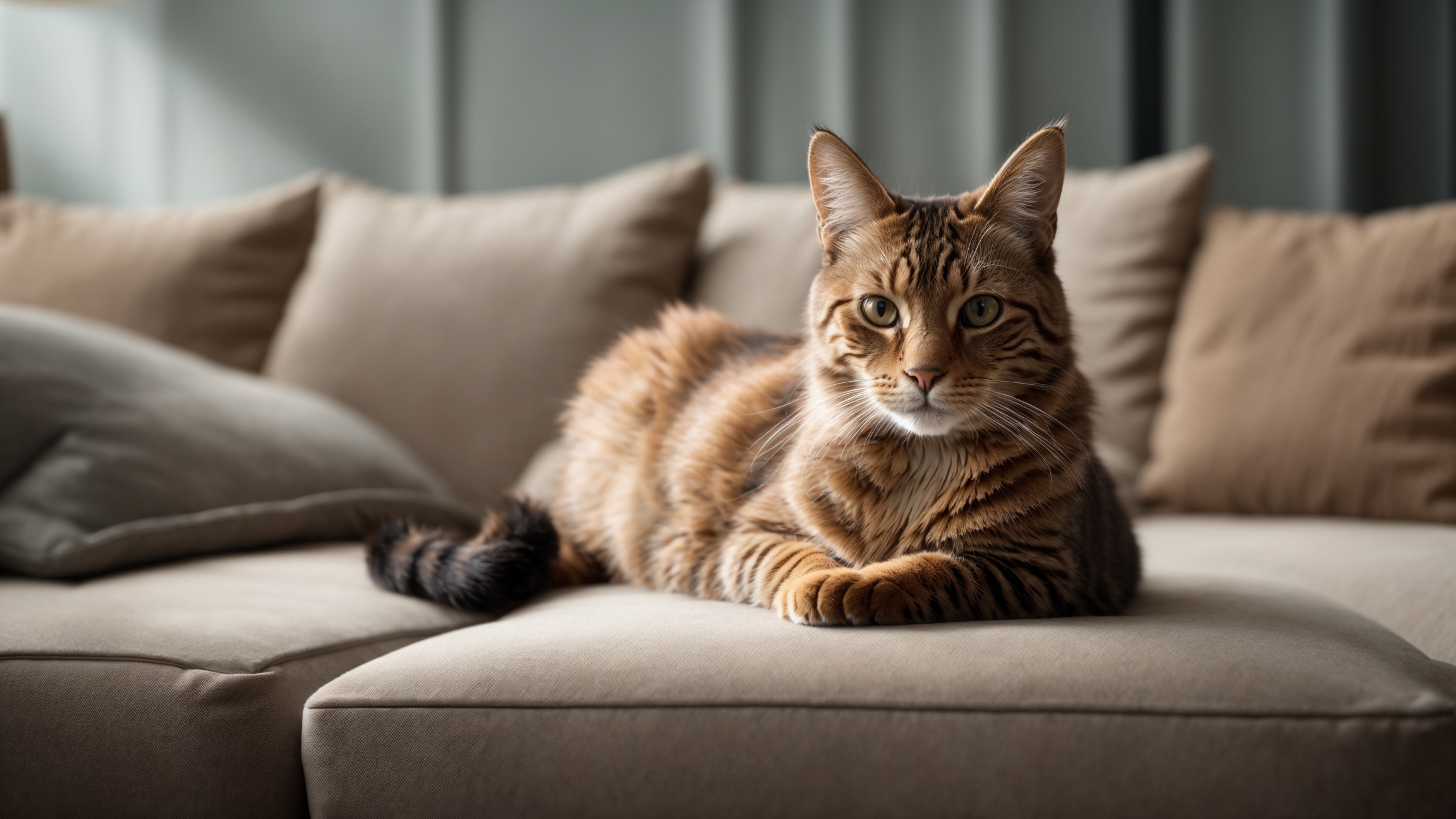 Healthy domestic cat on couch