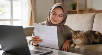 Indonesian owner performing domestic cat health care check on living room sofa